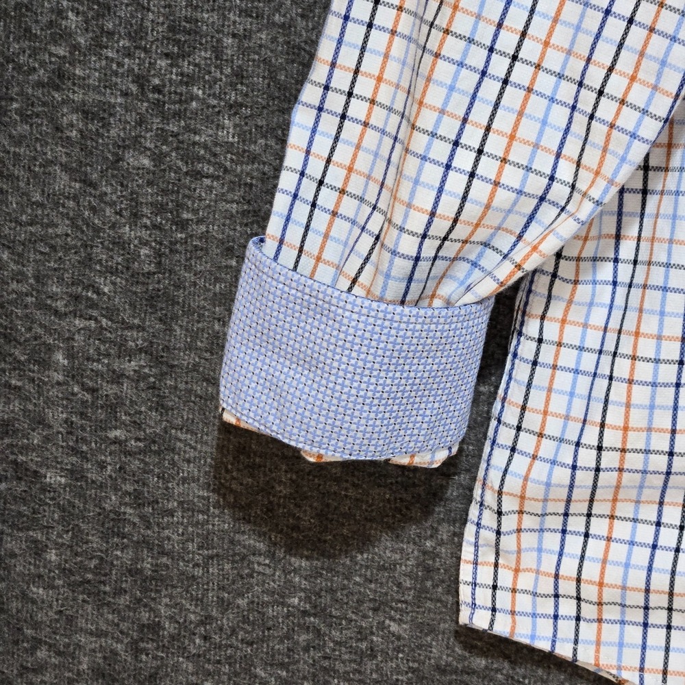 Johnston & Murphy Men's Check Twill Button Down Shirt Long Sleeve L Flip Cuff - Picture 3 of 10